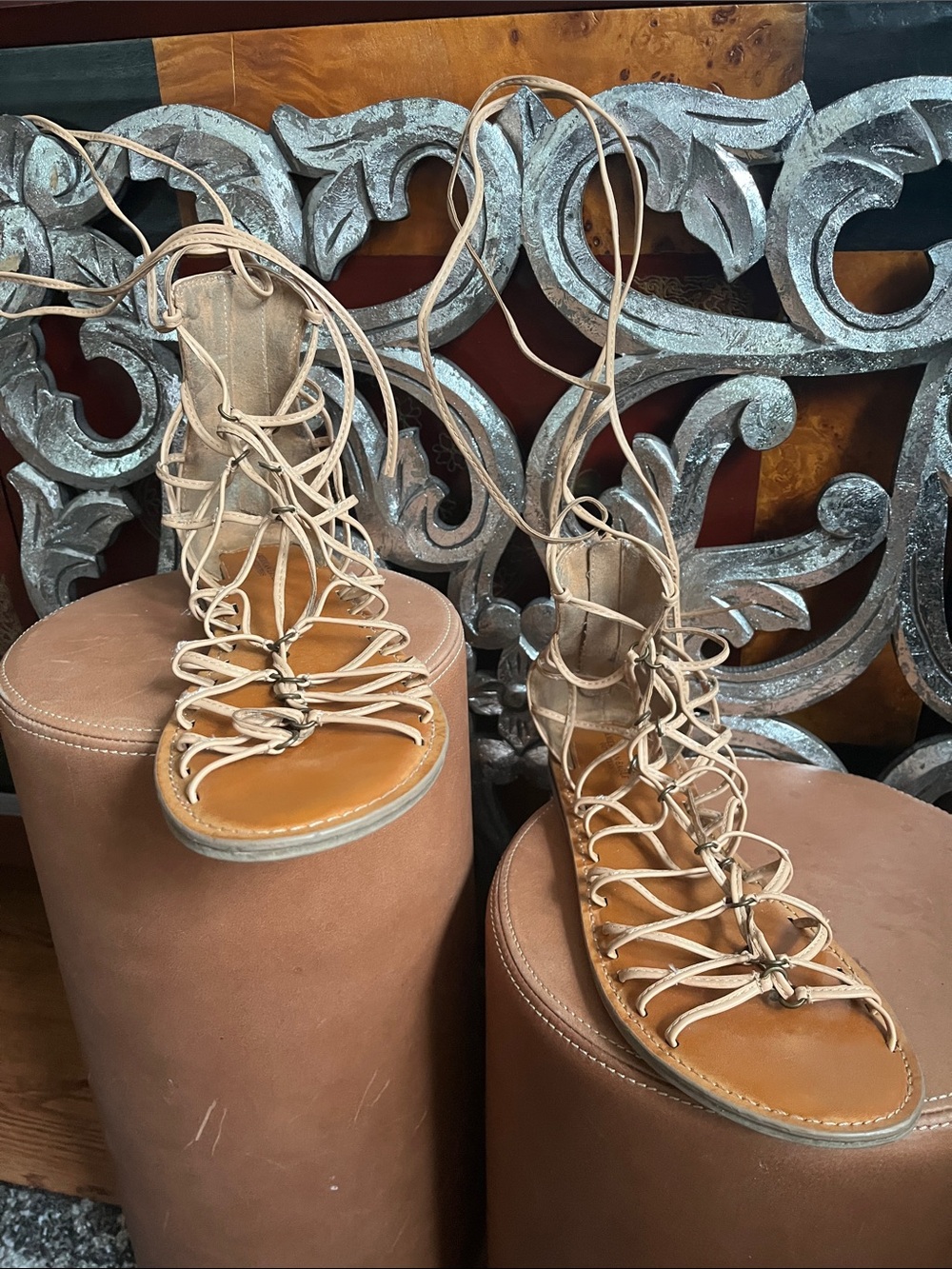 American Eagle Outfitters Tan Lace-Up Gladiator Sandals